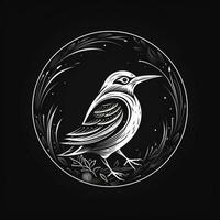 ai generiert skizzenhaft Logo mit ein Vogel im Weiß auf ein schwarz Hintergrund. generativ ai foto