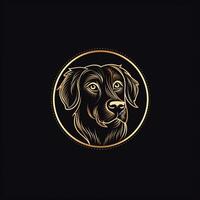 ai generiert skizzenhaft Logo mit ein Hund im Gold auf ein schwarz Hintergrund. generativ ai foto