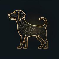 ai generiert skizzenhaft Logo mit ein Hund im Gold auf ein schwarz Hintergrund. generativ ai foto