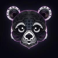 ai generiert Schichtung Logo mit Panda Kopf im Weiß Neon- auf ein schwarz Hintergrund. generativ ai foto