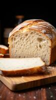 ai generiert das Kruste von frisch gebacken Brot ist golden und knusprig, während das Innerhalb ist Sanft und flauschige foto