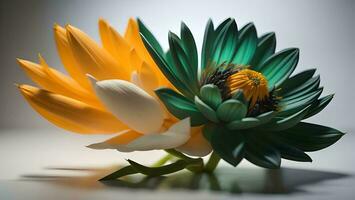 ai generiert ein Lotus Blume mit Schatten auf Weiß Hintergrund. generativ ai foto