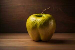 ai generiert Grün Apfel auf ein hölzern Hintergrund. gesund Essen Konzept. selektiv Fokus. ai generiert foto
