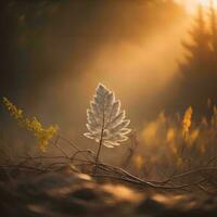 ai generiert herbstlich Hintergrund mit golden Blätter und Sonnenstrahlen im das Wald. generativ ai foto