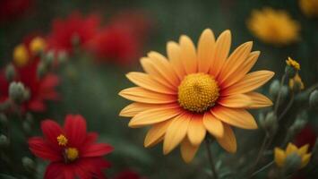 ai generiert schön Gelb und rot Blume im das Garten. Natur Hintergrund. generativ ai foto