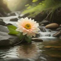 ai generiert schön Lotus Blume im das Fluss mit Sonnenlicht und natürlich Hintergrund. generativ ai foto