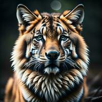 ai generiert Porträt von ein Tiger im das Wald. Nahansicht. generativ ai foto