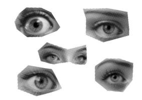 weiblich Auge und Blick auf farbig Hintergrund . einstellen Punk y2k schwarz und Weiß Collage Elemente foto