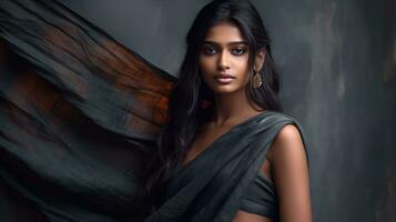 ai generiert elegant indisch Frau im ein Sari foto