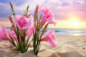 ai generiert Blumen auf Strand foto