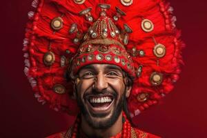 ai generiert das glücklich indisch Mann mit das bunt Turban foto