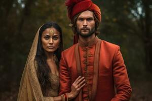 ai generiert schön indisch Frau und Mann im traditionell Kleidung foto
