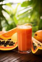 ai generiert erfrischend Papaya Saft im ein Glas foto