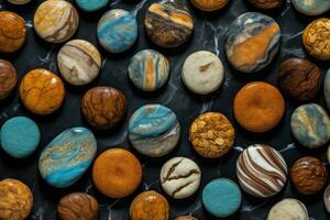 ai generiert ein Sammlung von einzigartig Marmor Steine mit verschiedene Farben und Muster. foto