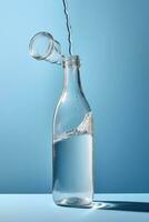 ai generiert ein Glas von Wasser Gießen von ein Flasche foto