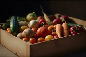 ai generiert gesund Essen Konzept. Box mit Gemüse. neural Netzwerk ai generiert foto