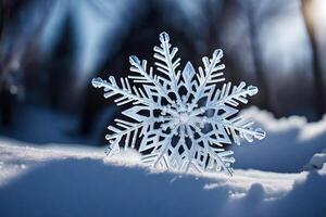 ai generiert ein Schneeflocke ist gezeigt im das Schnee foto