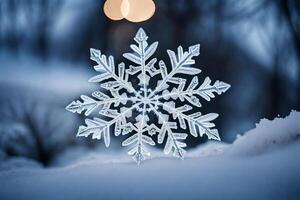 ai generiert ein Schneeflocke ist gezeigt im das Schnee foto