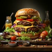 ai generiert lecker Perfektion von ein köstlich Burger foto