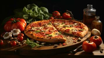 ai generiert lecker und köstlich Pizza foto