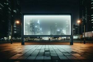 ai generiert kommerziell Anzeige draussen Plakatwand Rahmen zum Stadt Anzeige beim Nacht foto