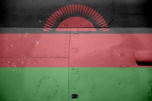 Malawi Flagge abgebildet auf Seite Teil von Militär- gepanzert Hubschrauber Nahaufnahme. Heer Kräfte Flugzeug konzeptionelle Hintergrund foto