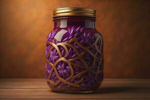 ai generiert Glas Vase mit geometrisch Muster auf dunkel Hintergrund. ai generativ foto