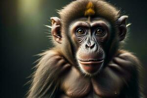 ai generiert Porträt von ein Affe auf ein dunkel Hintergrund. Nahansicht. generativ ai foto