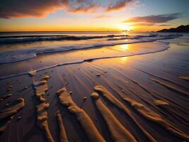 ai generiert schön Sonnenuntergang auf das Strand. bunt Himmel und Meer. generativ ai foto