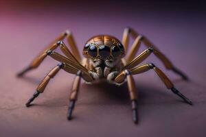 ai generiert Springen Spinne Nahansicht auf solide Farbe Hintergrund, Exemplar. ai generativ foto