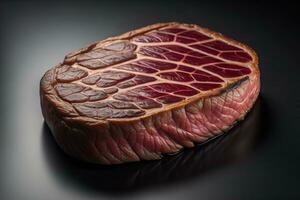ai generiert roh Rindfleisch Steak auf ein schwarz Hintergrund, oben Sicht. getönt. generativ ai foto