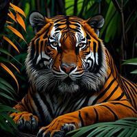ai generiert Porträt von ein Tiger im das Dschungel. generativ ai foto