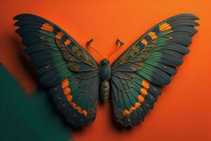 ai generiert Schmetterling auf Orange Hintergrund. generativ ai foto