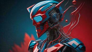 ai generiert Cyborg mit rot und Blau Hintergrund. generativ ai foto