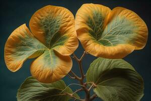 ai generiert tropisch Blätter von Monstera auf ein solide Farbe Hintergrund. ai generativ foto