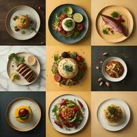 ai generiert Collage von anders Salate, oben Sicht. gesund Essen Konzept. generativ ai foto