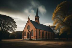 ai generiert Kirche im das Herbst Park. generativ ai foto