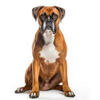 ai generiert Boxer reinrassig Hund Sitzung auf Weiß foto