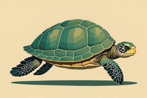 ai generiert Illustration von ein Schildkröte auf ein Grün Hintergrund im Karikatur Stil. ai generativ foto