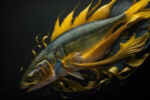 ai generiert golden Fisch auf ein schwarz Hintergrund. generativ ai foto