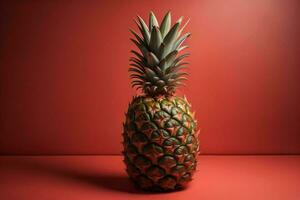 ai generiert Ananas auf ein rot Hintergrund. tropisch Obst auf ein rot Hintergrund. ai generiert foto