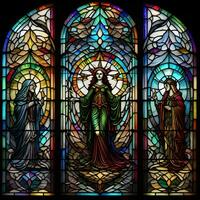 ai generiert Illustration im befleckt Glas Fenster von das Kirche von das makellos Konzeption von das gesegnet Jungfrau Maria. generativ ai foto