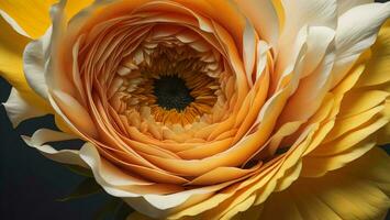 ai generiert schließen oben von ein Orange und Gelb Ranunkel Blume im blühen. generativ ai foto