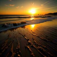 ai generiert schön Sonnenuntergang beim das Strand. schön natürlich Hintergrund. getönt. generativ ai foto