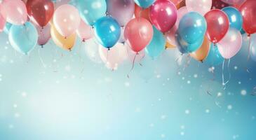 ai generiert fantasievoll Geburtstag Luftballons und Luftschlangen bunt Hintergrund foto