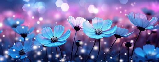 ai generiert schön Hintergrund mit lila und Blau Blumen foto