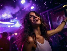 ai generiert ein jung Mädchen Tanzen im ein Verein oder Nachtclub foto