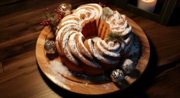 ai generiert ein Weihnachten Bundt Kuchen enthält etwas Glasur foto