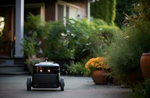 ai generiert Roboter können jetzt Start ihr besitzen Hinterhof Gardens foto