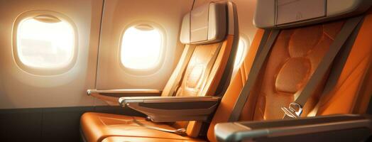 ai generiert Sitze mit etwas Fenster im das Mitte von ein Flugzeug foto